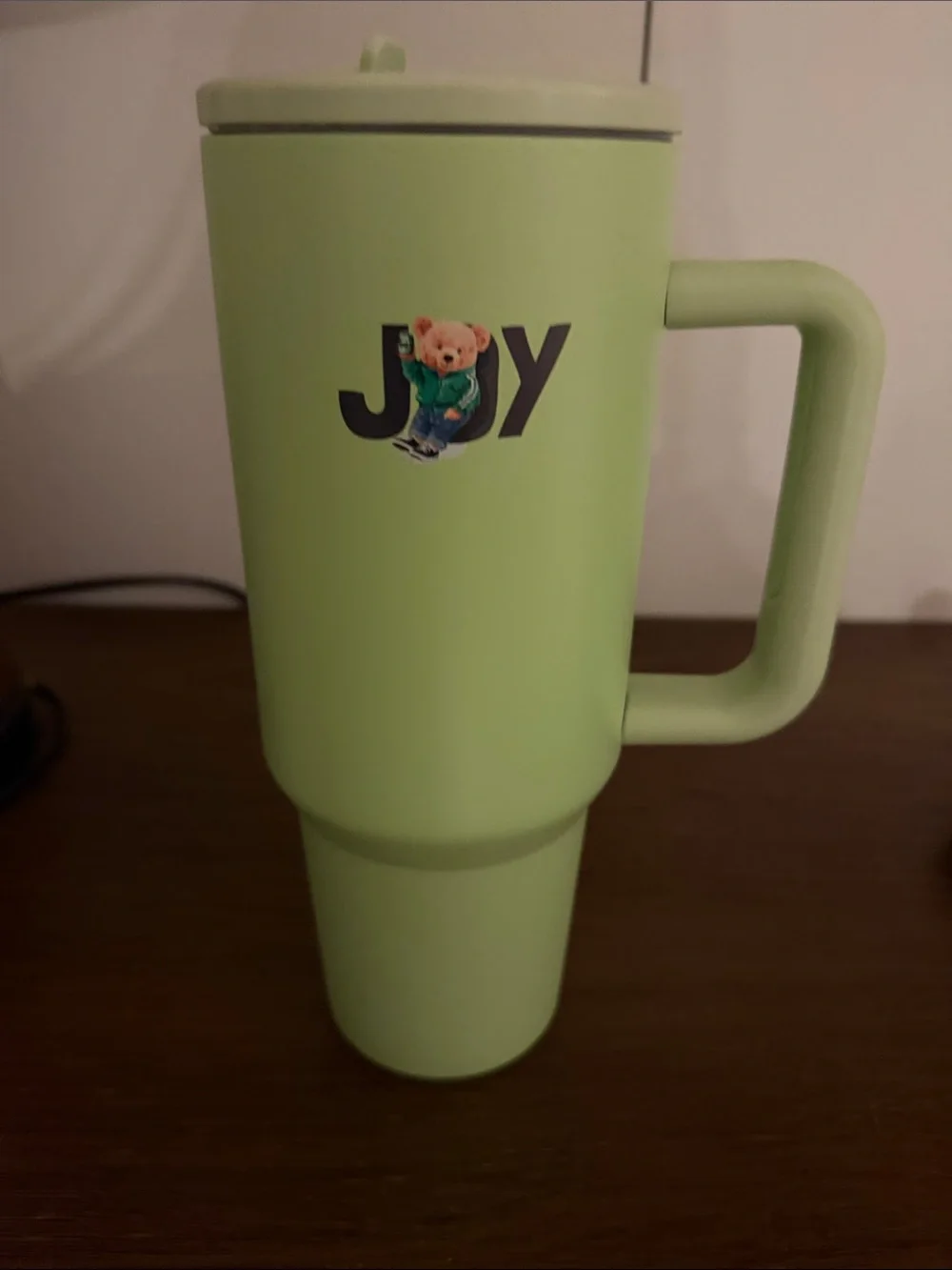 Green 'JOY' Tumbler with Teddy Graphic NIP - Picture 1 of 5